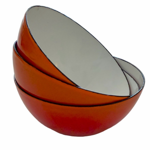 Vintage MCM Set of Three Orange Red Ombre Enameled Bowls EUC